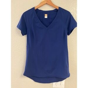 Lucy Tech Womens Blue V-Neck Short Sleeve Activewear Workout Top Size M 573560